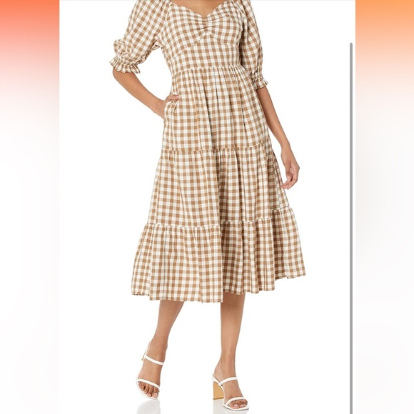 The Drop Women's Amara Sweetheart Midi Dress..(NWT) tan/white checkered..size M - Picture 4 of 6